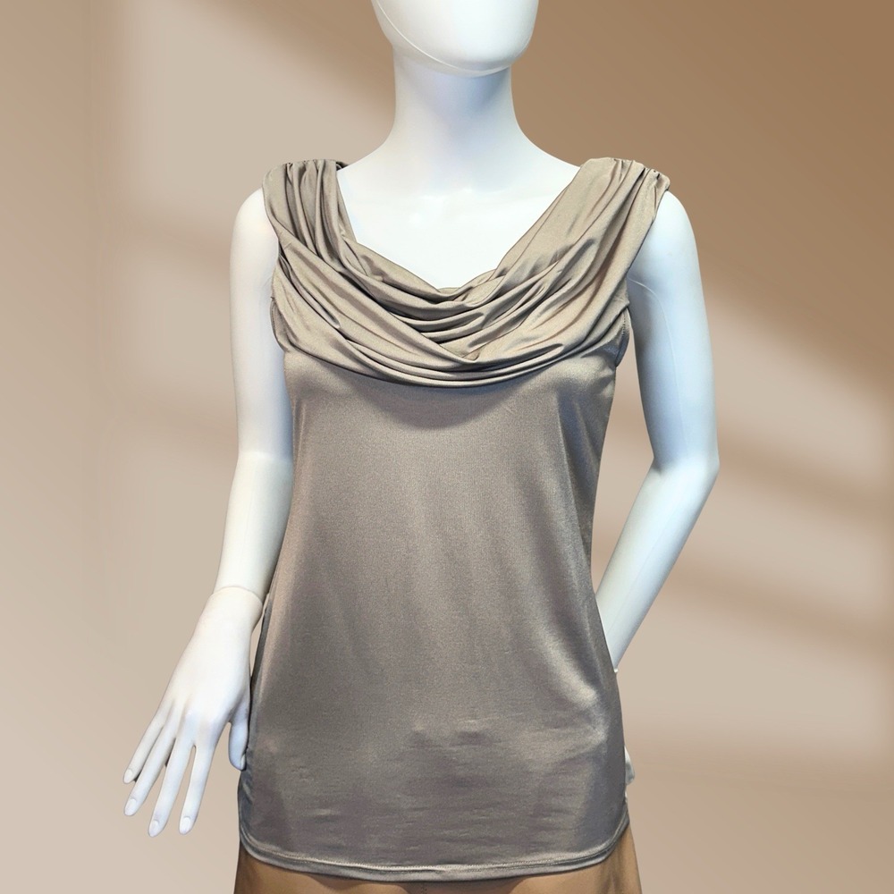 Carmen Ladies Cowl Drape Neck Taupe Color Sheen Sz S